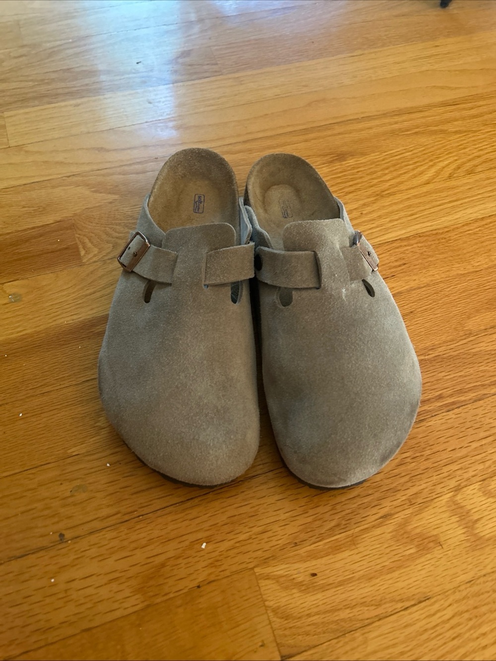 Birkenstock Taupe Suede Boston Clogs - Picture 2 of 5